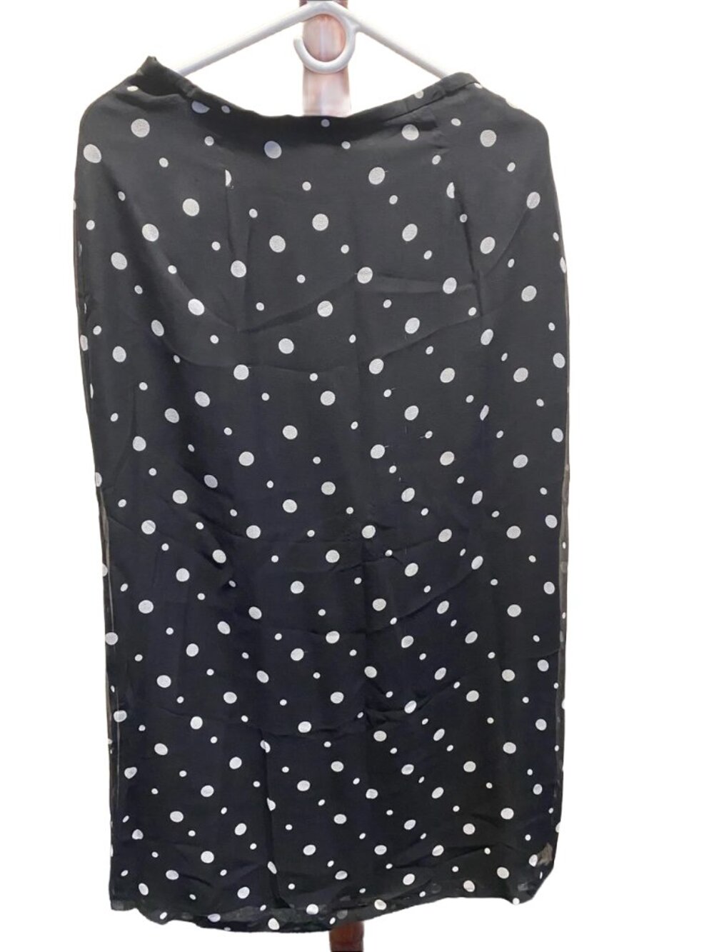 Talbots Silk Black Maxi Skirt with White Polka Dots size 4